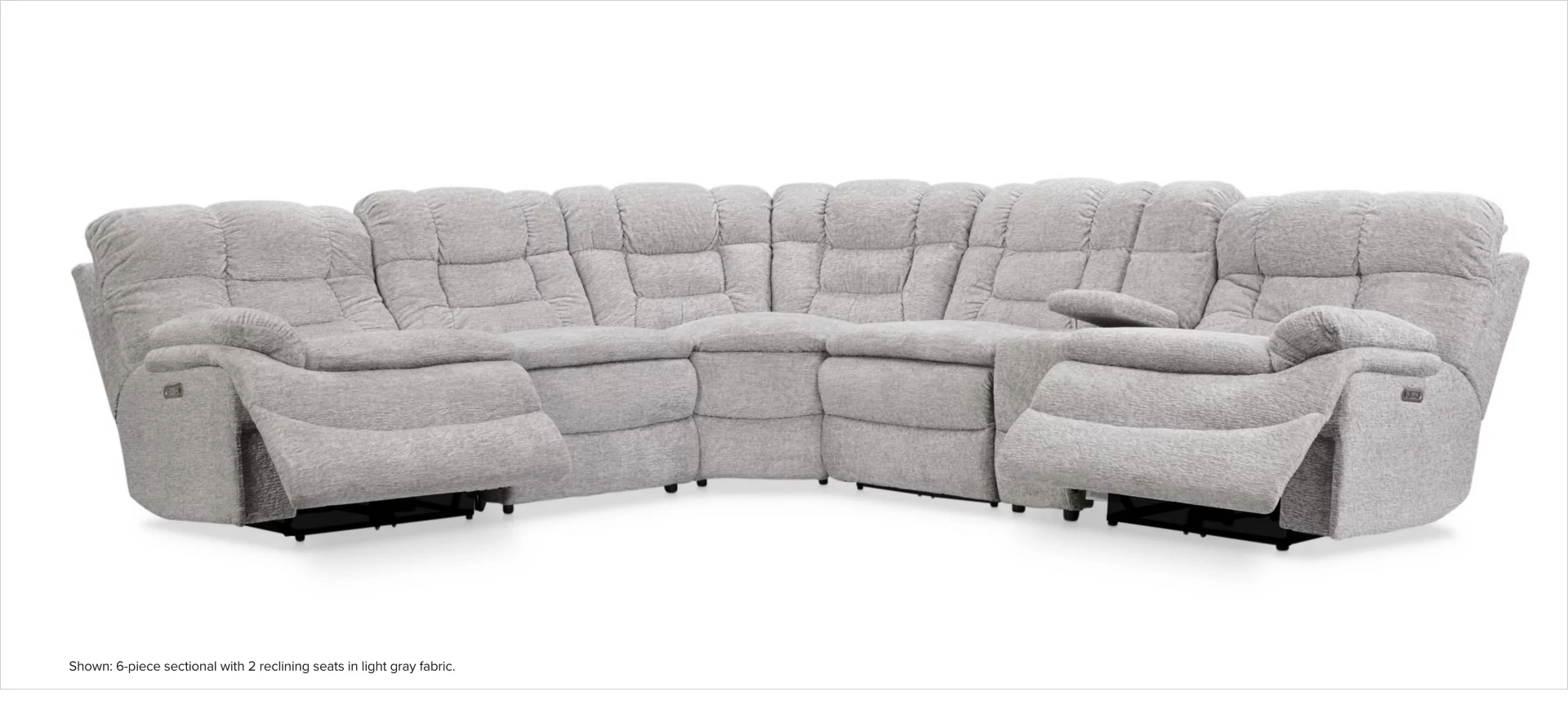 Big Softie 6-piece sectional with 3 reclining seats in light gray fabric.