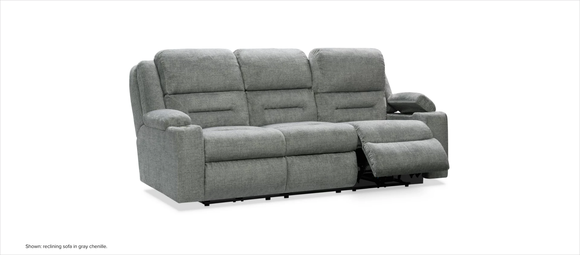 Concourse reclining sofa in gray chenille.
