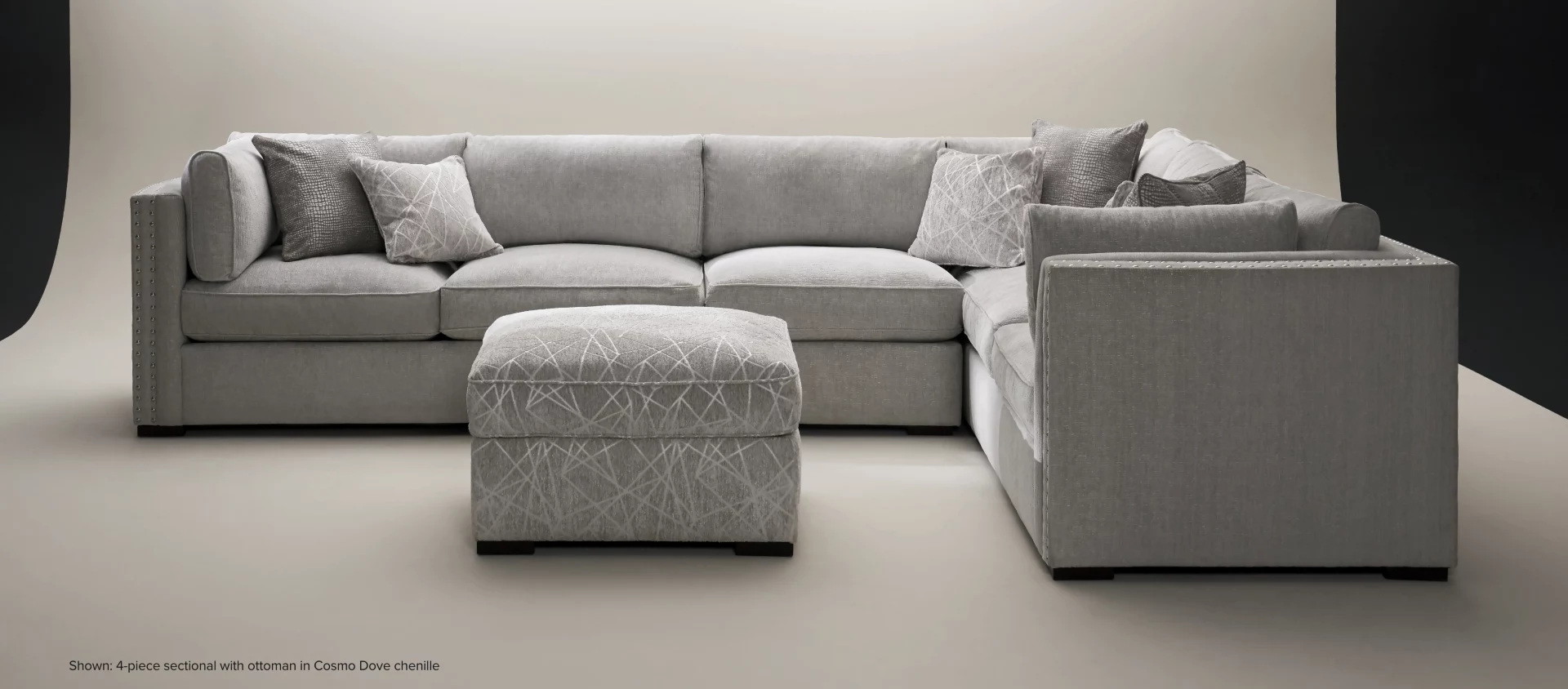 Abington 4-piece sectional with ottoman in cosmo dove chenille