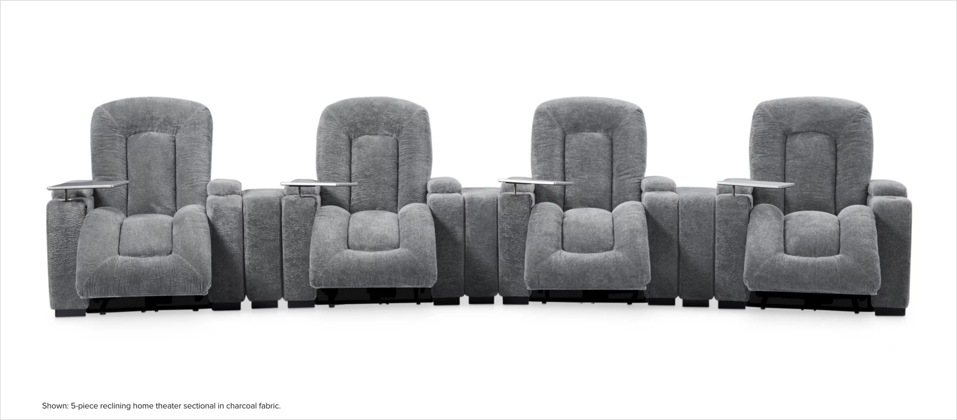 Rory 5-piece reclining home theater sectional in charcoal fabric.