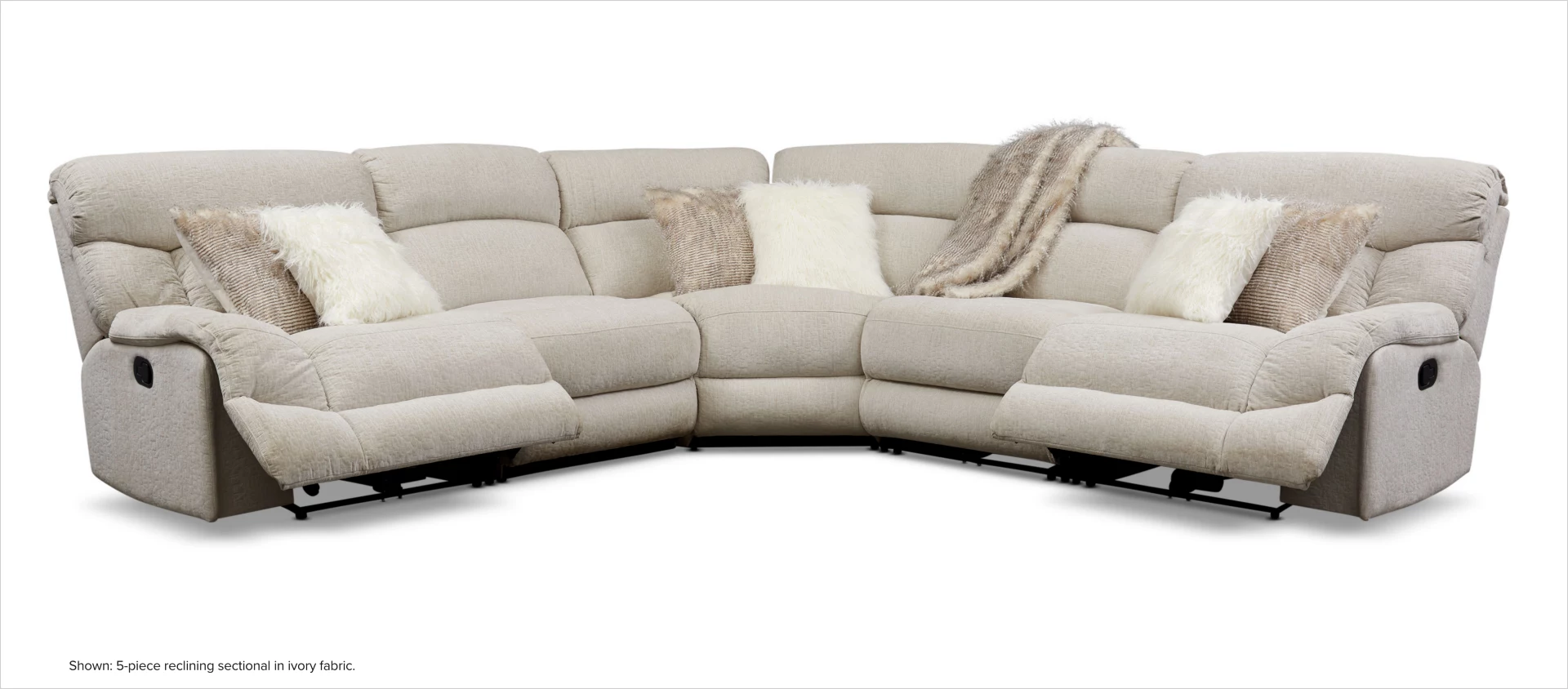 Wave 5-piece reclining sectional in ivory fabric.